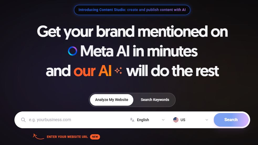 Homepage showing Content Studio entry with website input, language selection, and keyword search options..jpg