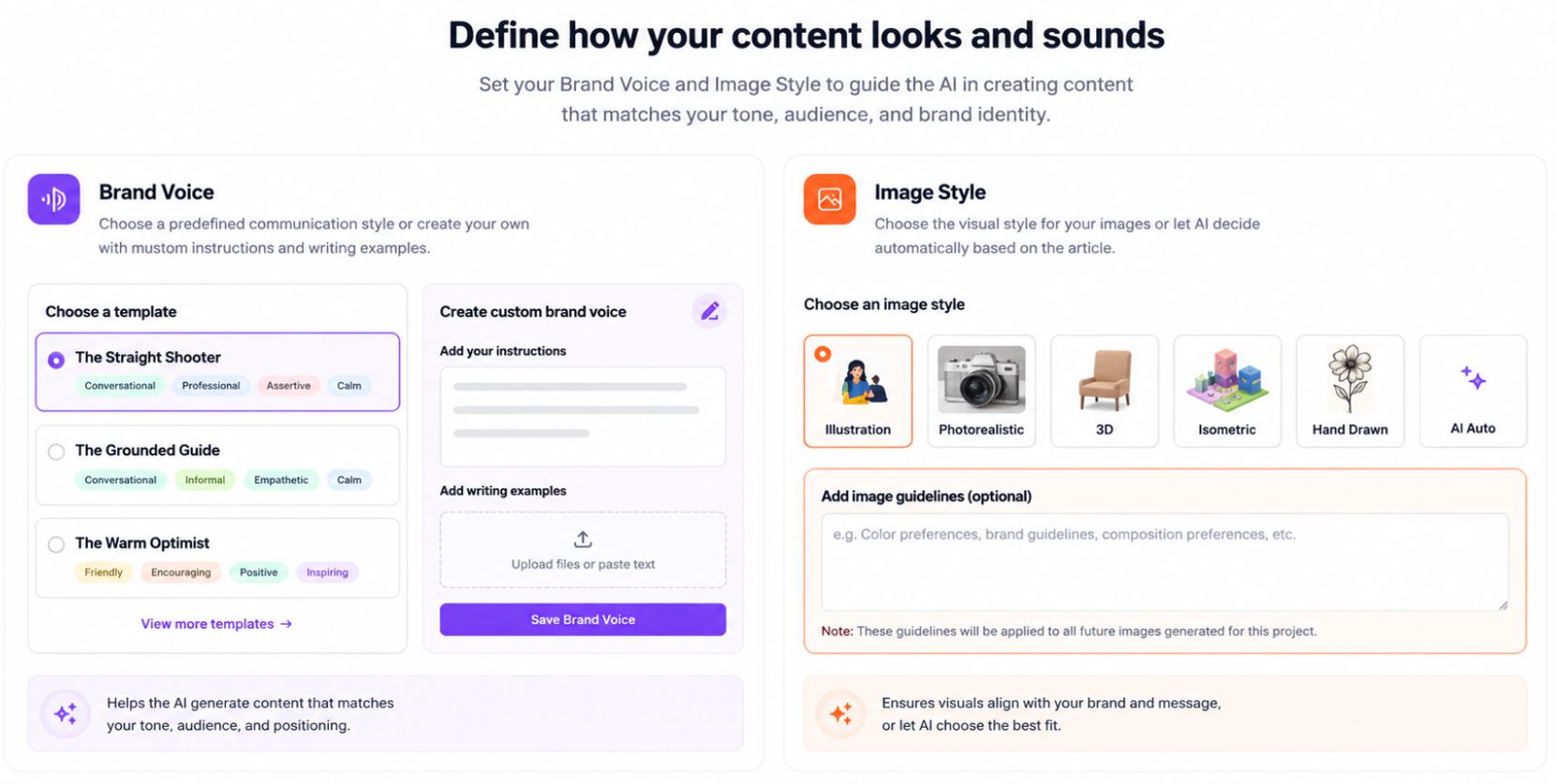 Brand voice and image style settings used to guide AI-generated content and visuals..jpg