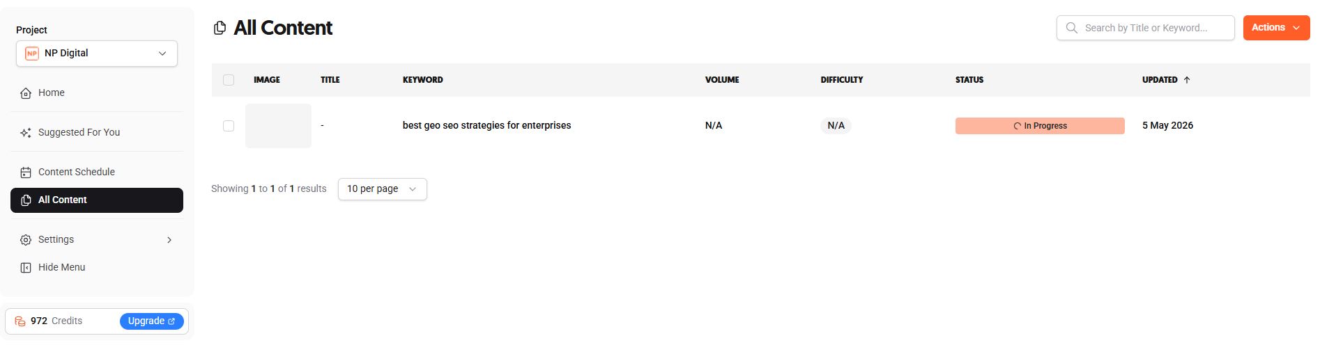 18 - All content dashboard listing generated articles with keywords, status, and update history..jpg