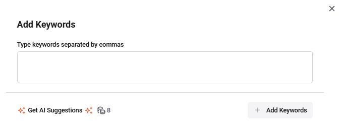 Add keywords modal for entering target keywords and generating AI keyword suggestions..jpg