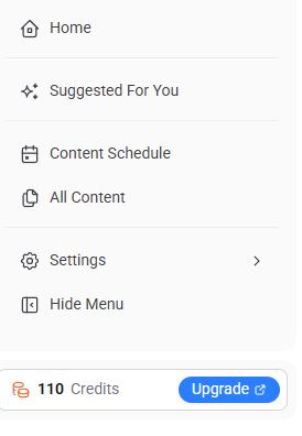 Content Studio sidebar with navigation links, project settings, and available credits..jpg