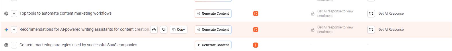 AI Prompts list displaying prompt recommendations with content generation and AI response actions..jpg