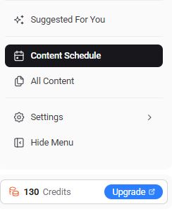 AnswerThePublic sidebar navigation highlighting the Content Schedule section and available credit balance..jpg